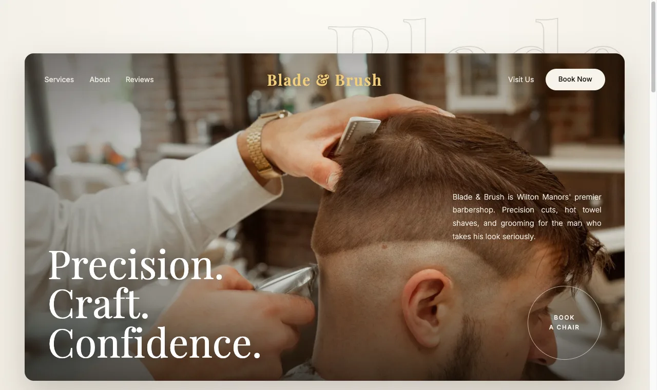 Screenshot of the Blade & Brush barbershop sample site