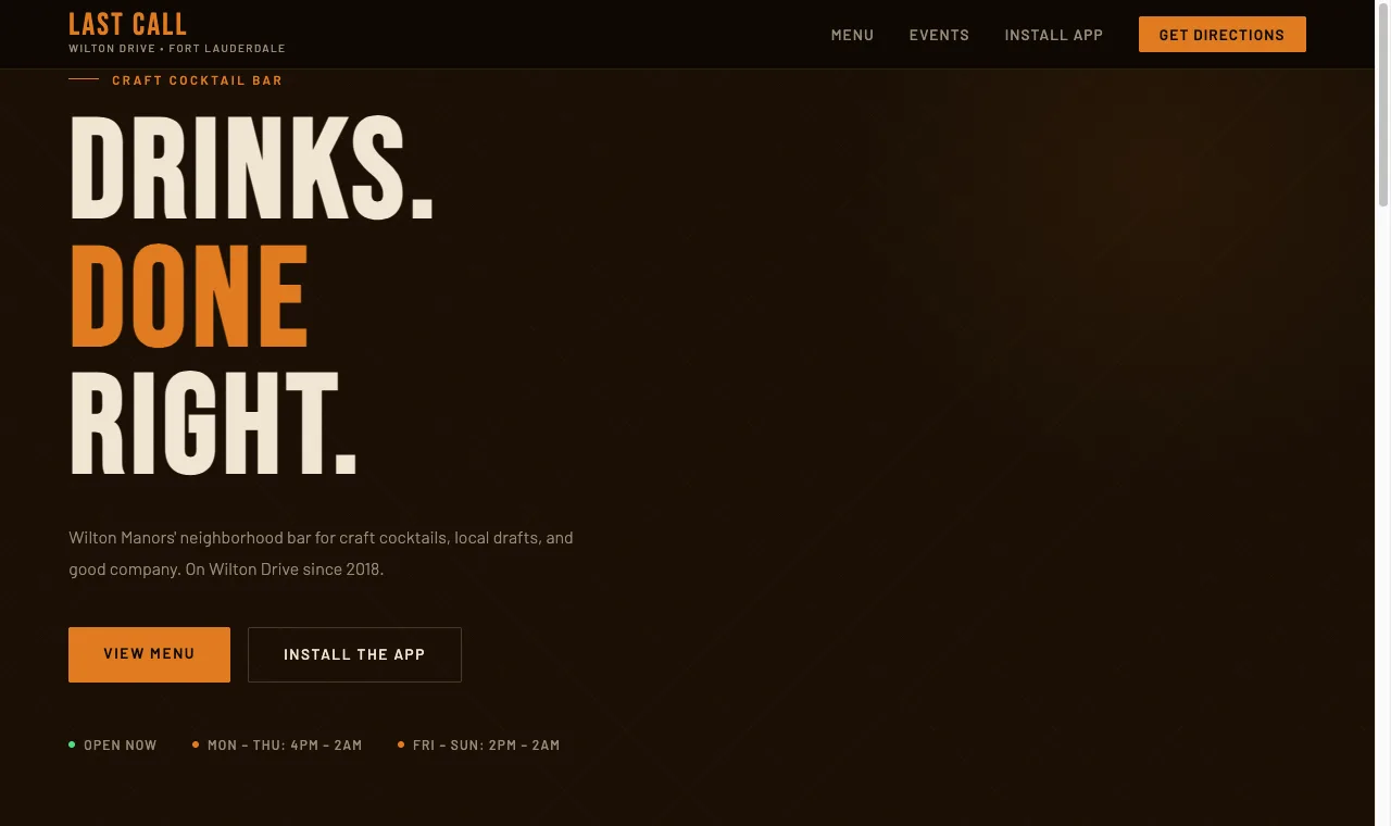 Screenshot of the Last Call Bar PWA sample site