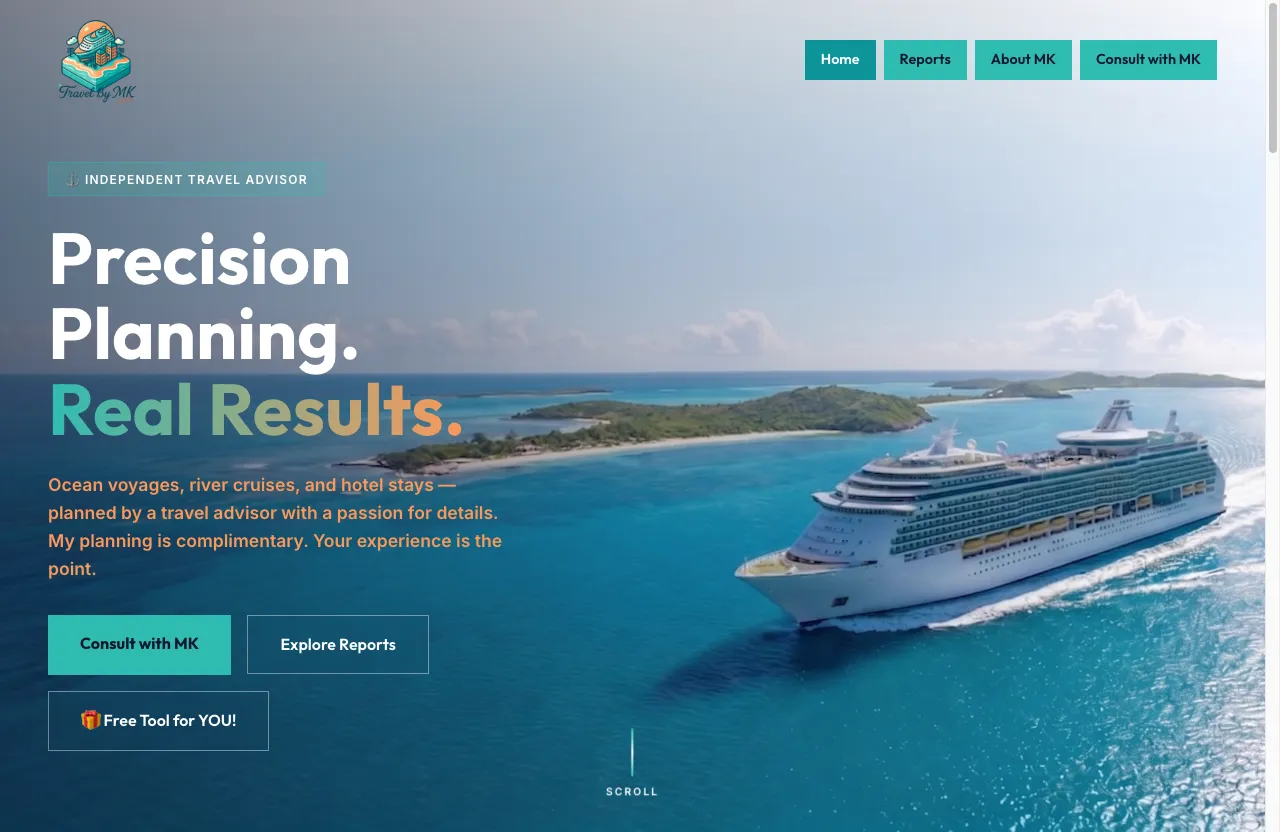 Screenshot of the TravelByMK cruise travel advisory website